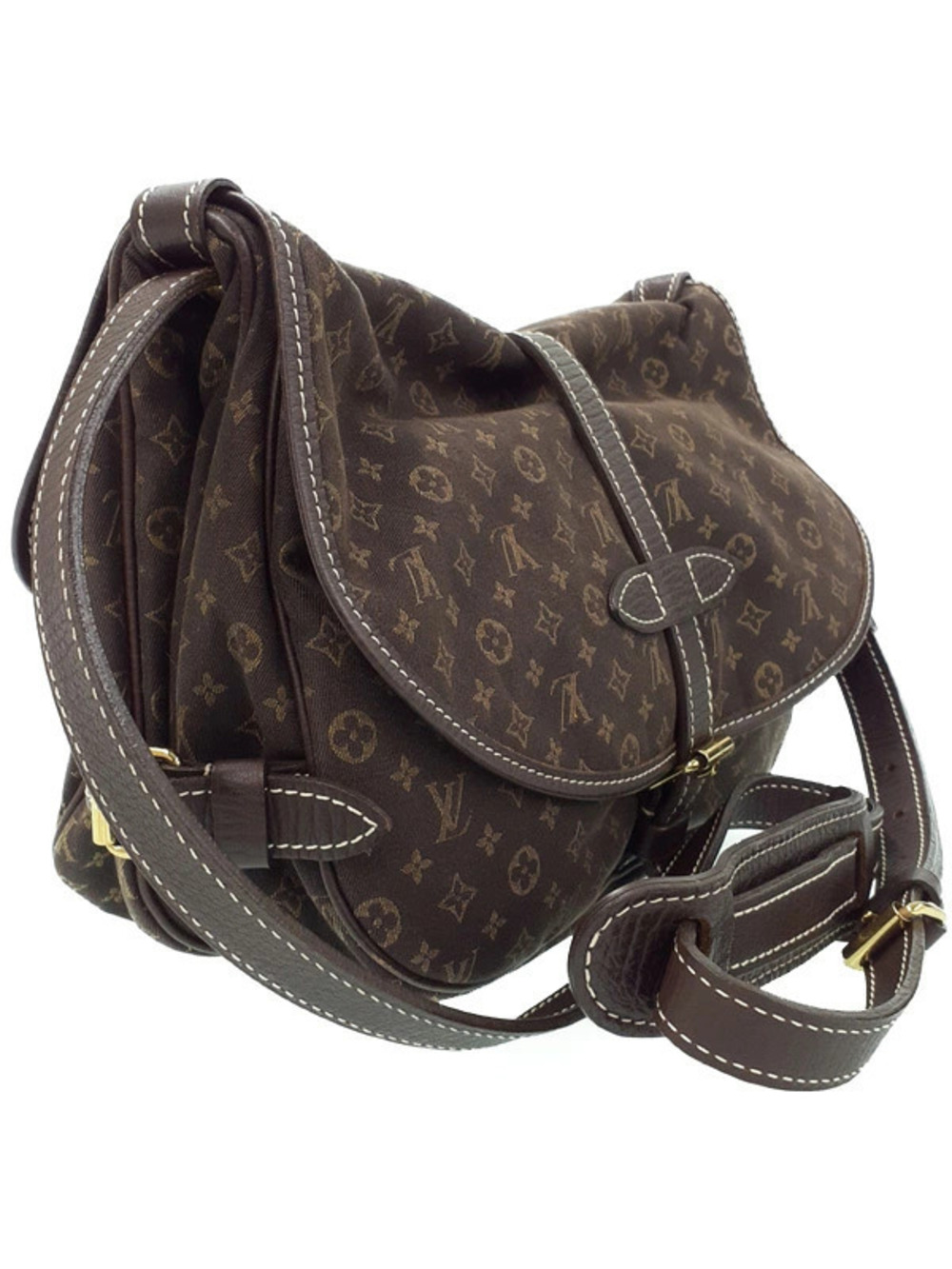 Louis Vuitton Monogram Lin Bag Shoulder Saumur Brown